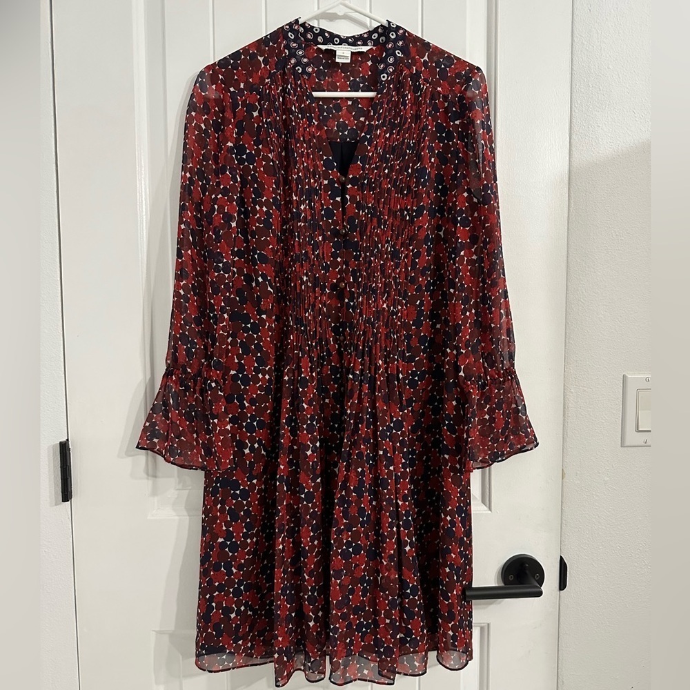 Diane Von Furstenburg 3/4 Length Sleeve Motif Prints Silk Dress